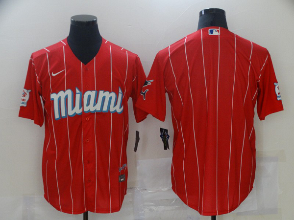 Men's Nike Miami Marlins Blank Red 2021 City Connect MLB Cool Base Jersey