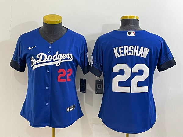 Women's Nike Los Angeles Dodgers #22 Clayton Kershaw Royal City Connect Cool Base MLB Jersey