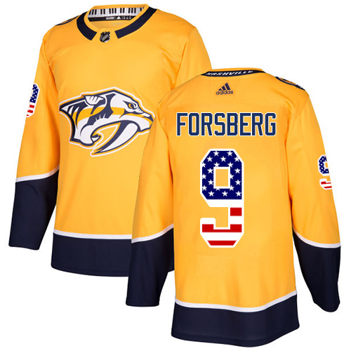 Adidas Nashville Predators #9 Filip Forsberg Yellow Home USA Flag Stitched NHL Jersey