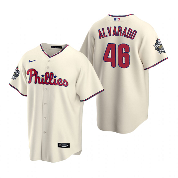 Men's Philadelphia Phillies Jose Alvarado Cream 2022 World Series Cool Base Jersey