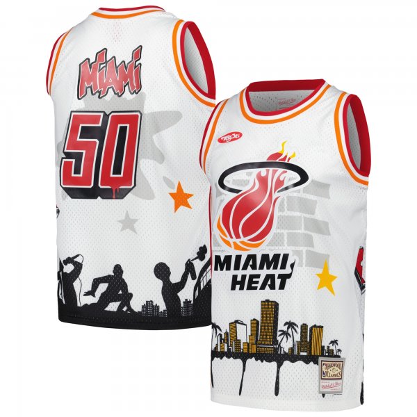 Men's Miami Heat Mitchell & Ness x Tats Cru White Hardwood Classics Fashion Jersey