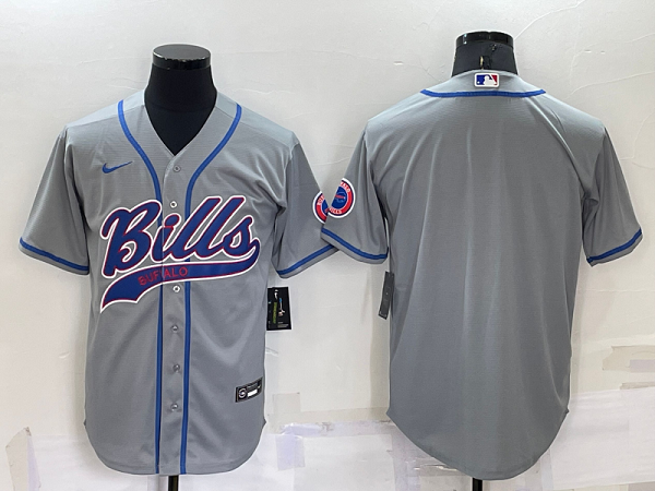 Men's Buffalo Bills Blank Grey Stitched Baseball Cool Base Jersey