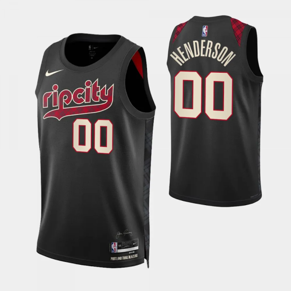 2023-24 City Edition Portland Trail Blazers #00 Scoot Henderson Black Swingman Jersey