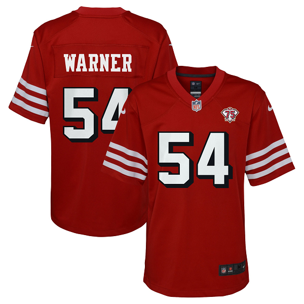 Youth San Francisco 49ers #54 Fred Warner Nike Scarlet 75th Anniversary Alternate Patch Limited Jersey