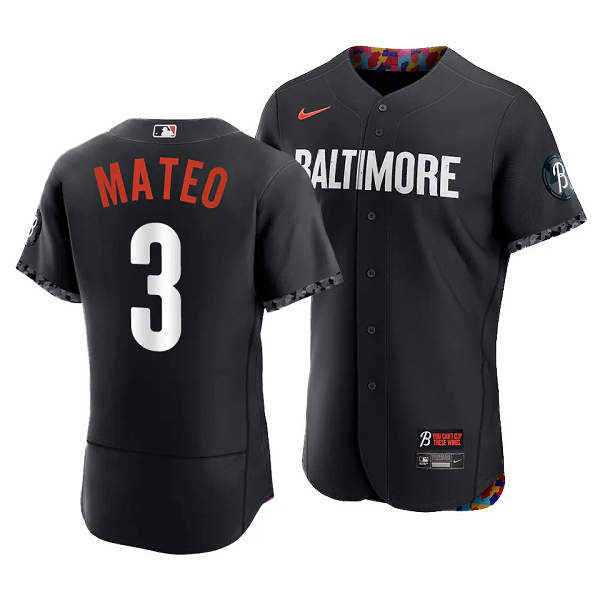 Men's Baltimore Orioles #3 Jorge Mateo 2023 City Connect Black Flex Base Jersey