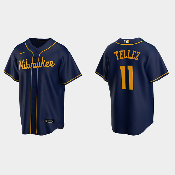 Men's Milwaukee Brewers #11 Rowdy Tellez Alternate Navy MLB Jersey