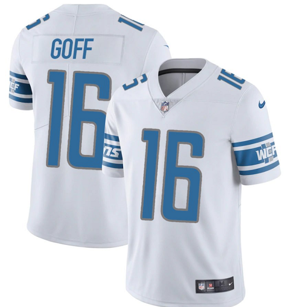 Men's Nike Detroit Lions #16 Jared Goff Football White Limited Stitched Jersey