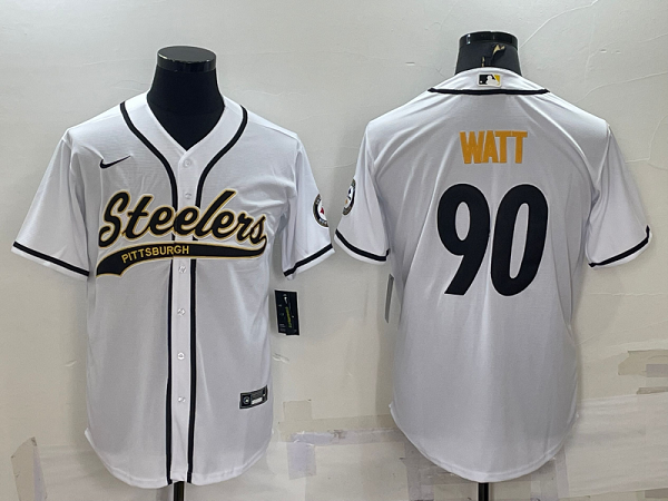 Men's Pittsburgh Steelers #90 T. J. Watt White Stitched Baseball Cool Base Jersey