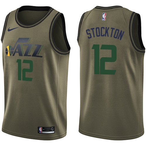 Men's Nike Utah Jazz #12 John Stockton Green Salute to Service Swingman NBA Jersey