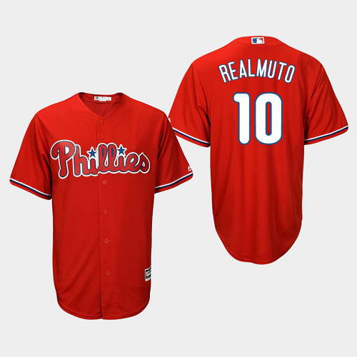 Men's Philadelphia Phillies #10 J.T. Realmuto Scarlet Majestic Alternate Cool Base MLB Jersey