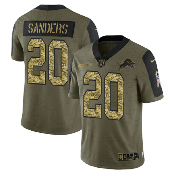 Detroit Lions Barry Sanders Olive Men's Stitched NFL Limited 2021 Salute to Service Jersey