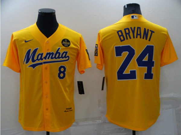 Men's Los Angeles Dodgers Front #8 Back #24 Kobe Bryant Mamba Yellow Cool Base Stitched MLB Jersey