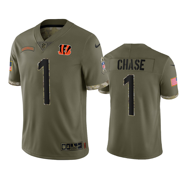 Cincinnati Bengals Ja'Marr Chase Olive 2022 Salute To Service Limited Jersey #1