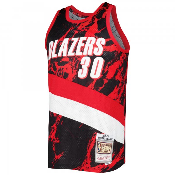 Men's Portland Trail Blazers Rasheed Wallace Mitchell & Ness Black 1999/00 Hardwood Classics Marble Swingman Jersey