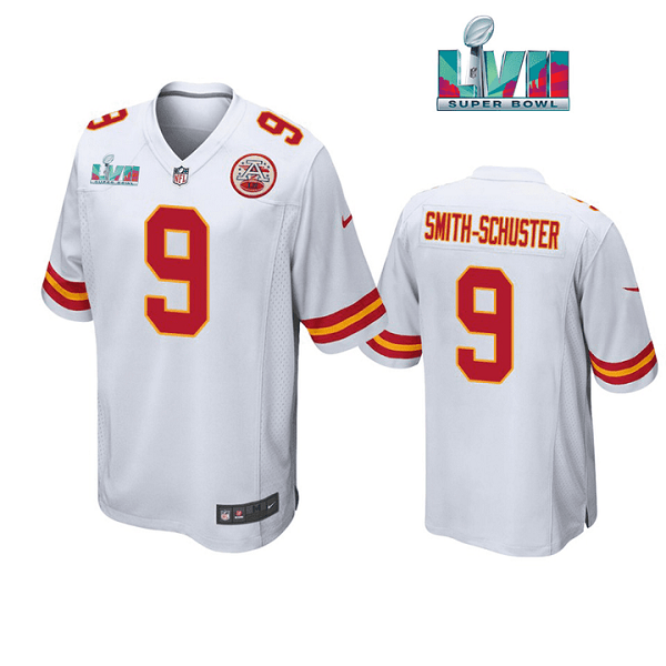 Men's Kansas City Chiefs #9 JuJu Smith-Schuster White Super Bowl LVII Game Jersey