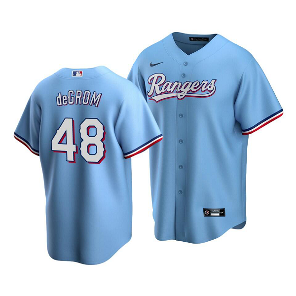 Men's Texas Rangers #48 Jacob deGrom Light Blue Alternate Jersey