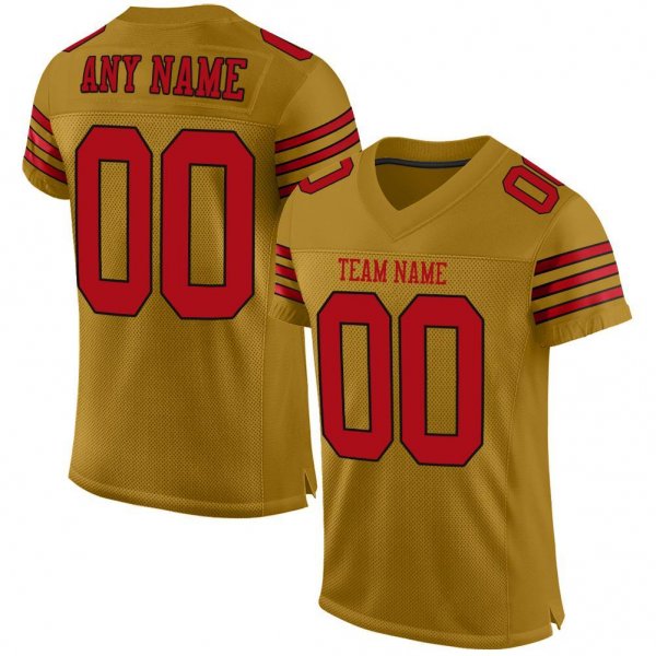 Custom Old Gold Red-Black Mesh Authentic Football Jersey