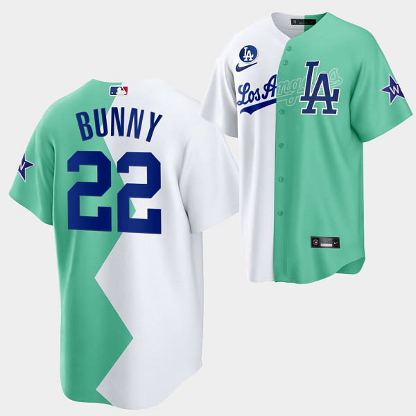 Men's Los Angeles Dodgers #22 Bad Bunny 2022 All-Star Celebrity Softball Game White Green Cool Base MLB Jersey