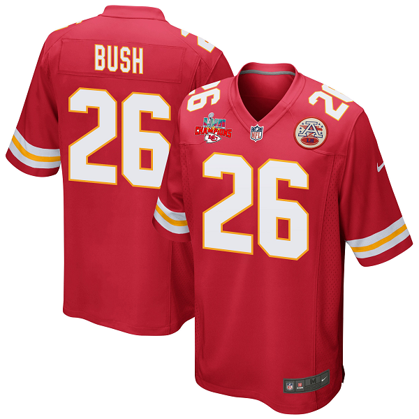 Deon Bush #26 Kansas City Chiefs Super Bowl LVII Champions 3 Stars Men's Game Red NFL Jersey