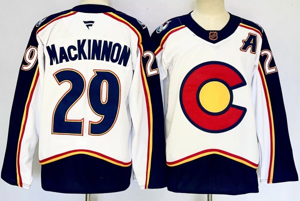 Men's #29 Nathan MacKinnon Colorado Avalanche White And Black City Edition Jersey