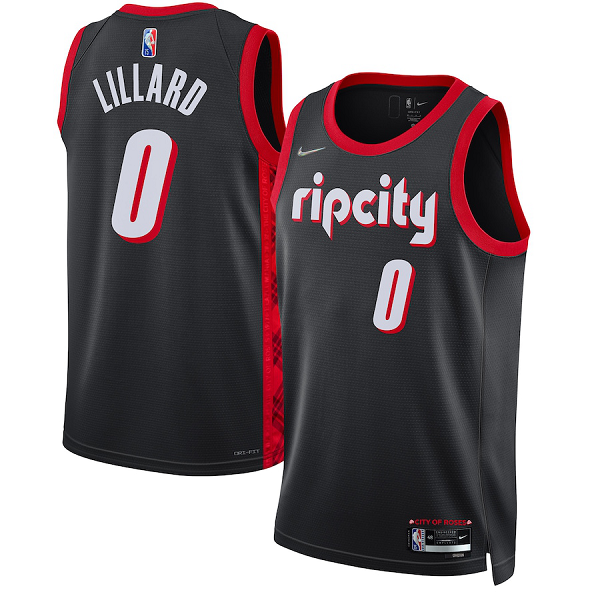 Men's Nike Portland Trail Blazers #0 Damian Lillard 2021-22 75th Anniversary City Edition Black Jersey