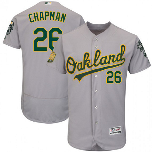 Men's Oakland Athletics #26 Matt Chapman Official Gray Majestic Flex Base Road Collection Player MLB Jersey