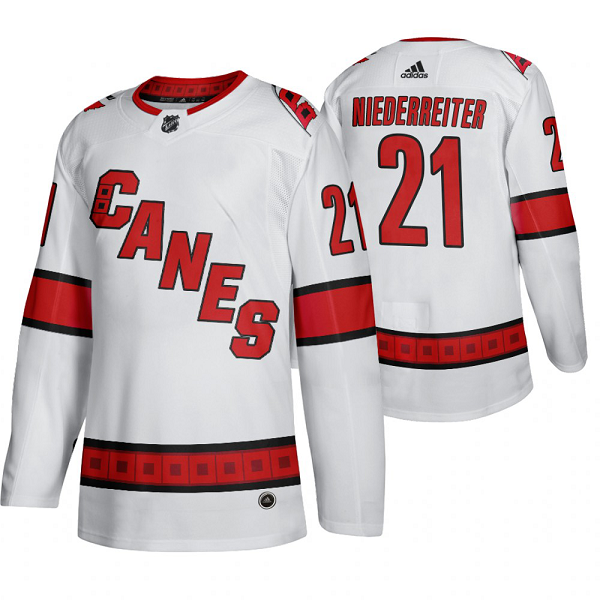 Men's Adidas Carolina Hurricanes #21 Nino Niederreiter 2019-20 Away Player White Jersey