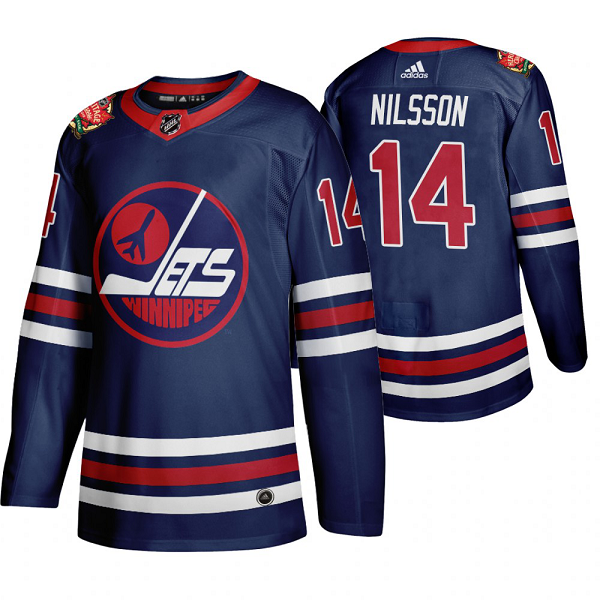 Men's Adidas Winnipeg Jets #14 Ulf Nilsson 2019 Heritage Classic WHA Navy Jersey