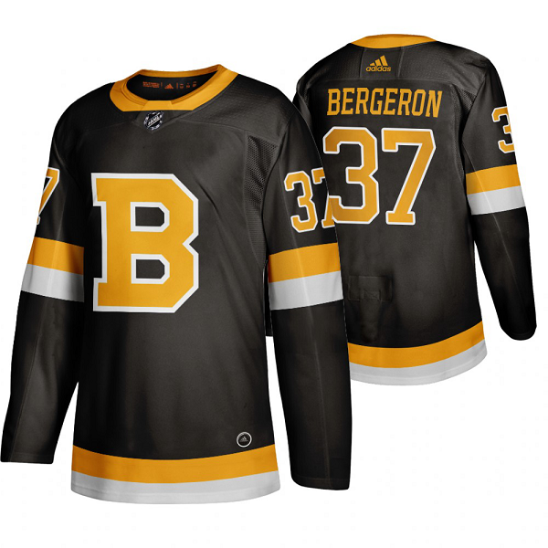 Men's Adidas Boston Bruins #37 Patrice Bergeron Black NHL 2019-20 Third Jersey