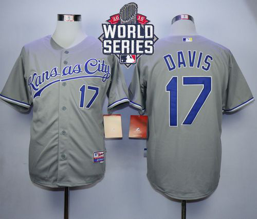 Kansas City Royals #17 Wade Davis Grey Cool Base W/2015 World Series Patch Stitched MLB Jersey