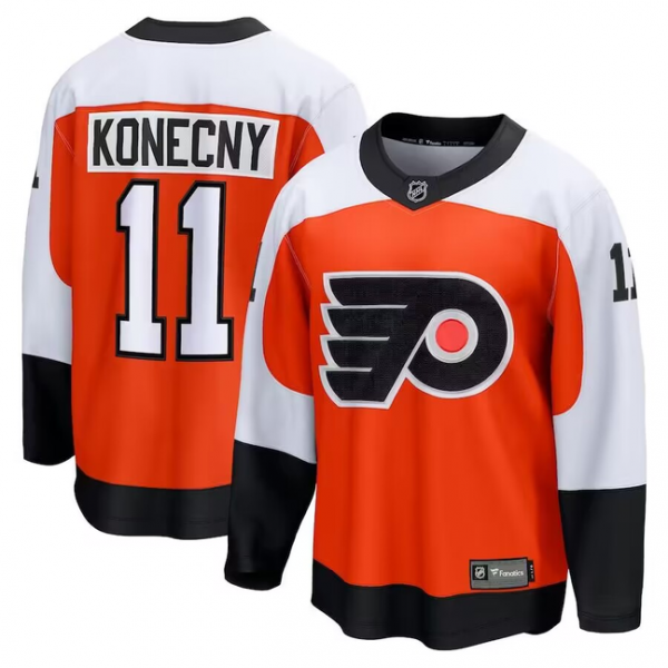 Men's Philadelphia Flyers #11 Travis Konecny Burnt Orange Home Premier Breakaway Player NHL Jersey