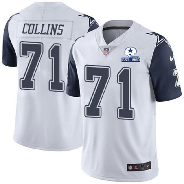 Nike Cowboys #71 La'el Collins White Men's Stitched With Established In 1960 Patch NFL Limited Rush Jersey