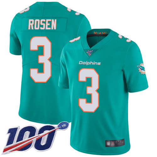 Miami Dolphins #3 Josh Rosen Aqua Green Team Color Men's Stitched NFL 100th Season Vapor Limited Jersey