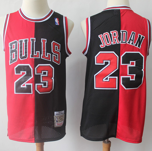 Men's Chicago Bulls Split Fashion #23 Michael Jordan Red/Black Stitched NBA Jersey