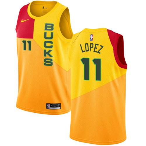 Nike Men's Milwaukee Bucks #11 Brook Lopez Yellow Swingman City Edition 2018/19 NBA Jersey