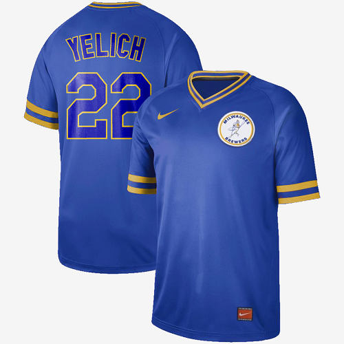 Men's Nike Milwaukee Brewers #22 Christian Yelich Royal Cooperstown Collection Legend V-Neck MLB Jersey