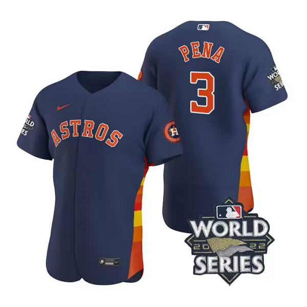 Men's Jeremy Pena #3 Houston Astros 2022 World Series Navy Stitched Flex Base MLB Jersey