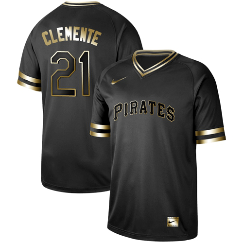 Pittsburgh Pirates #21 Roberto Clemente Black Gold Stitched MLB Jersey