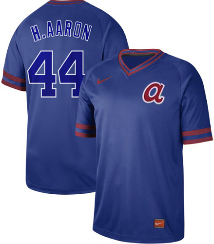 Men's Nike Atlanta Braves #44 Hank Aaron Royal Cooperstown Collection Stitched MLB Jersey