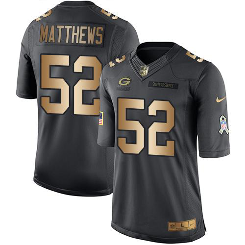 Nike Green Bay Packers #52 Clay Matthews Black Men's Stitched NFL Limited Gold Salute To Service Jersey