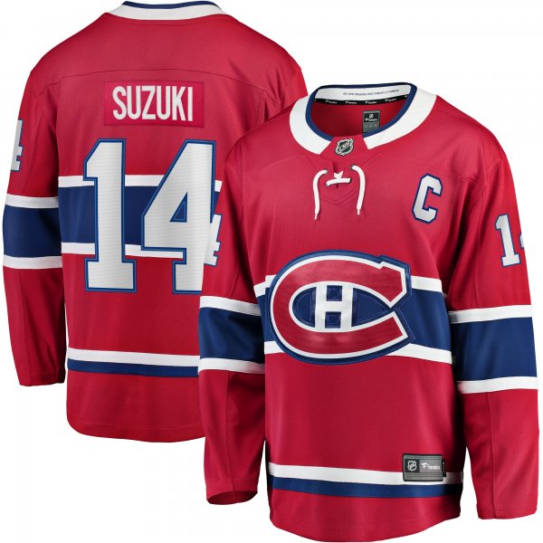 Men's Montreal Canadiens Nick Suzuki Fanatics Red Home Captain Patch Breakaway Player Jersey