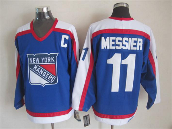 Men's New York Rangers #11 Messier Blue and White Throwback NHL Jersey