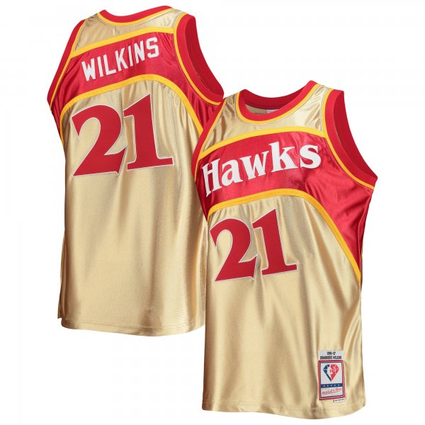 Men's Atlanta Hawks Dominique Wilkins Gold Mitchell & Ness 75th Anniversary 1986/87 Hardwood Classics Swingman Jersey