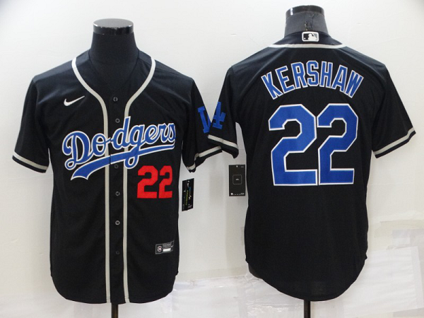 Men's Nike Los Angeles Dodgers #22 Clayton Kershaw Black Throwback MLB Cool Base Jersey