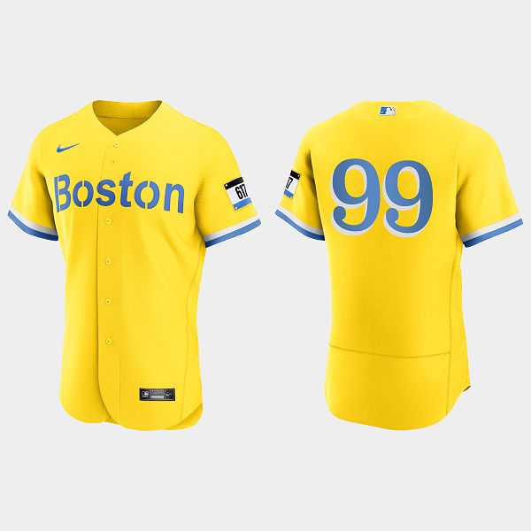 Men's Boston Red Sox #99 Alex Verdugo Gold Light Blue 2021 MLB City Connect Flex Base Jersey