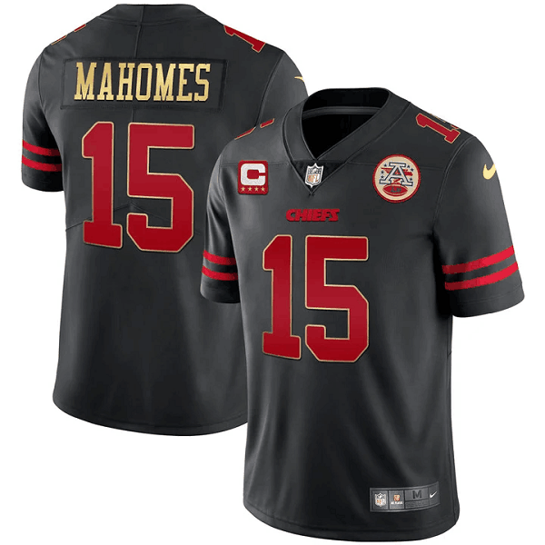 Youth Kansas City Chiefs #15 Patrick Mahomes Black Gold Trim Vapor All Stitched Jersey