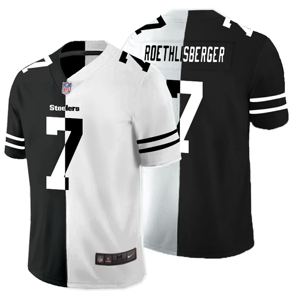 Men's Nike NFL Pittsburgh Steelers #7 Ben Roethlisberger Black White Peaceful Coexisting Split 2020 Vapor Untouchable Stitched Limited Jersey