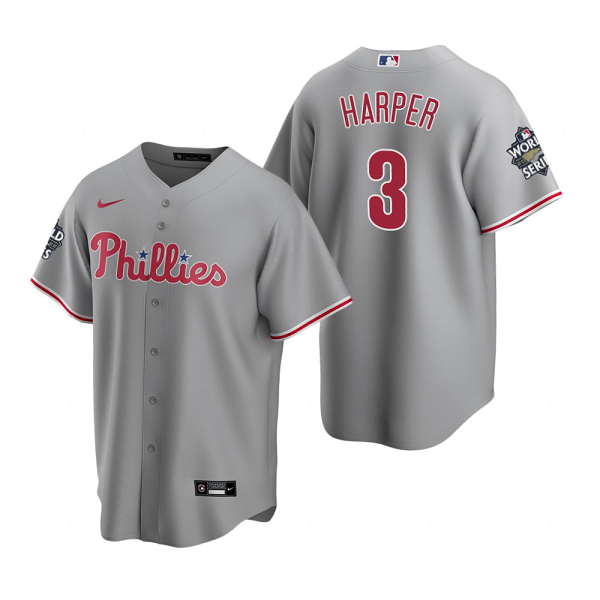 Men's Philadelphia Phillies Bryce Harper Gray 2022 World Series Cool Base Jersey