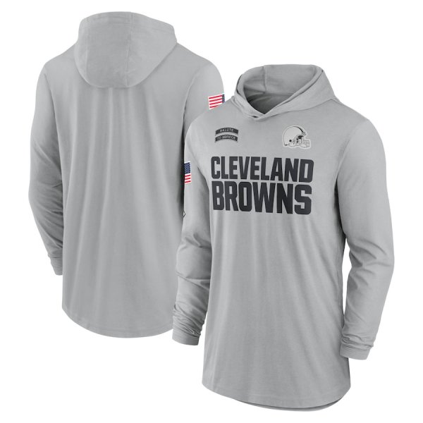 Men's Nike Gray Cleveland Browns 2024 Salute to Service Lightweight Performance Long Sleeve Hoodie T-Shirt