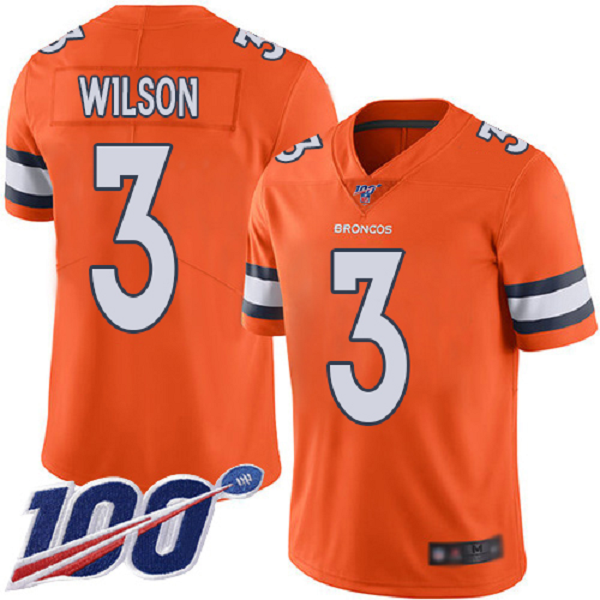 Men's Denver Broncos #3 Russell Wilson Orange 100th Vapor Untouchable Limited Stitched Jersey